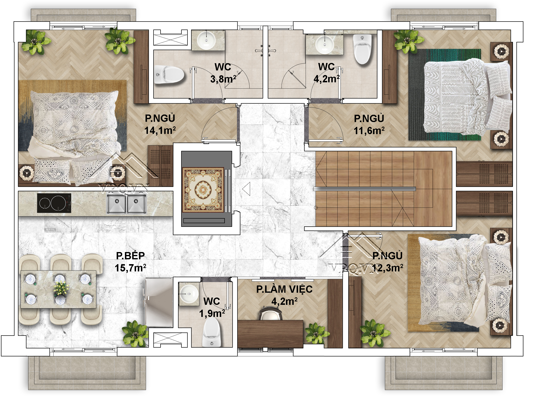 Thiết kế Shophouse The Center Ph&uacute; Quốc 12x8 - Tầng 4